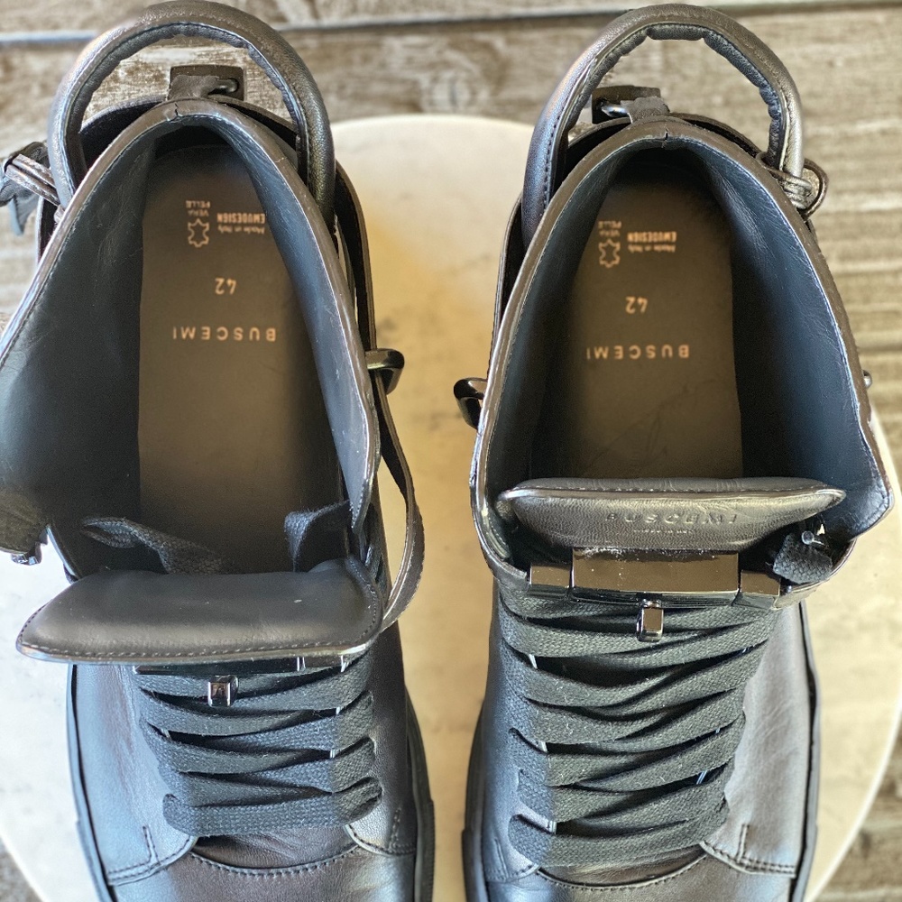 Men's BUSCEMI Matt BLK Leather High Top Sneakers - Picture 3 of 8
